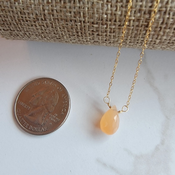 Peach Moonstone  Necklace Minimalist Crystal Gemstone - Picture 2 of 4